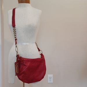 B Makowsky red leather shoulder strap handbag.